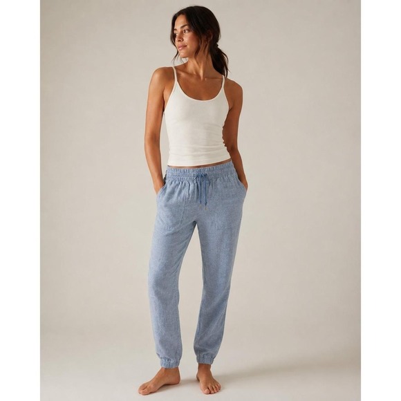 Athleta Pants - Athleta Retreat Linen Jogger Pants Chambray Blue Resort Beach Zip Pockets 4 Tall